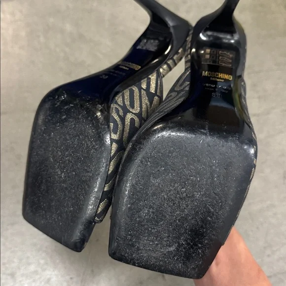 Moschino Black and Gold Logo Mules - Picture 6 of 6